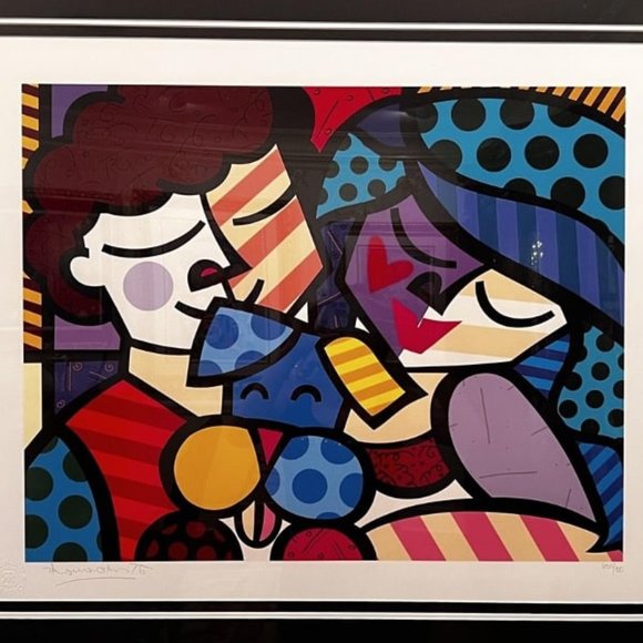 Romero Britto The Three of Us Giclee on Paper Framed Signed Numbered - Picture 2 of 2